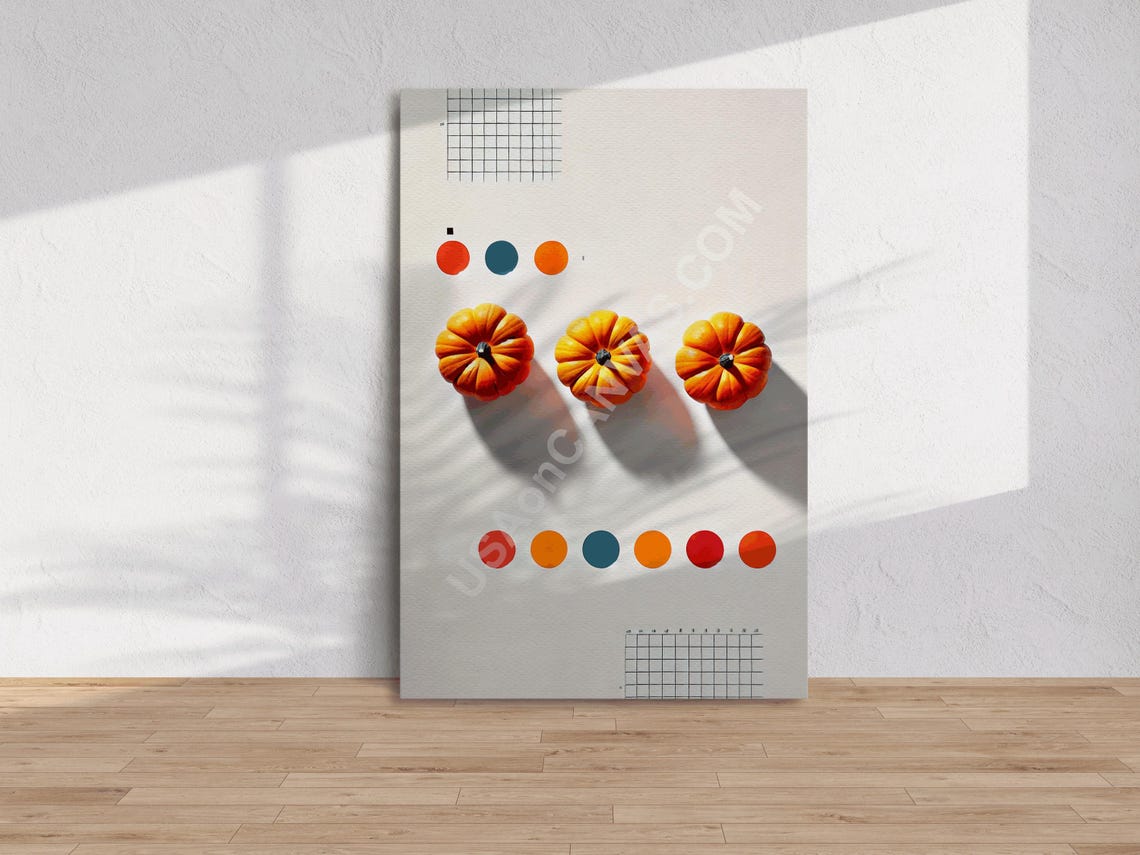 Minimalist Trio of Small Pumpkins with Modern Color Dots Poster