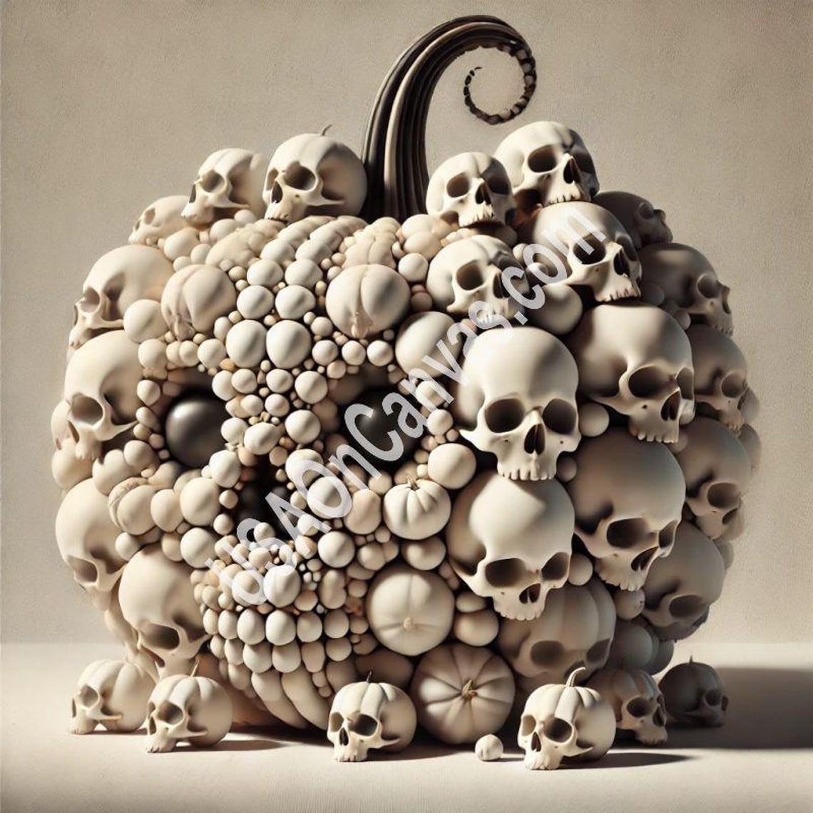 White Pumpkin Formed Entirely of Clustered Skulls Sculpture Poster
