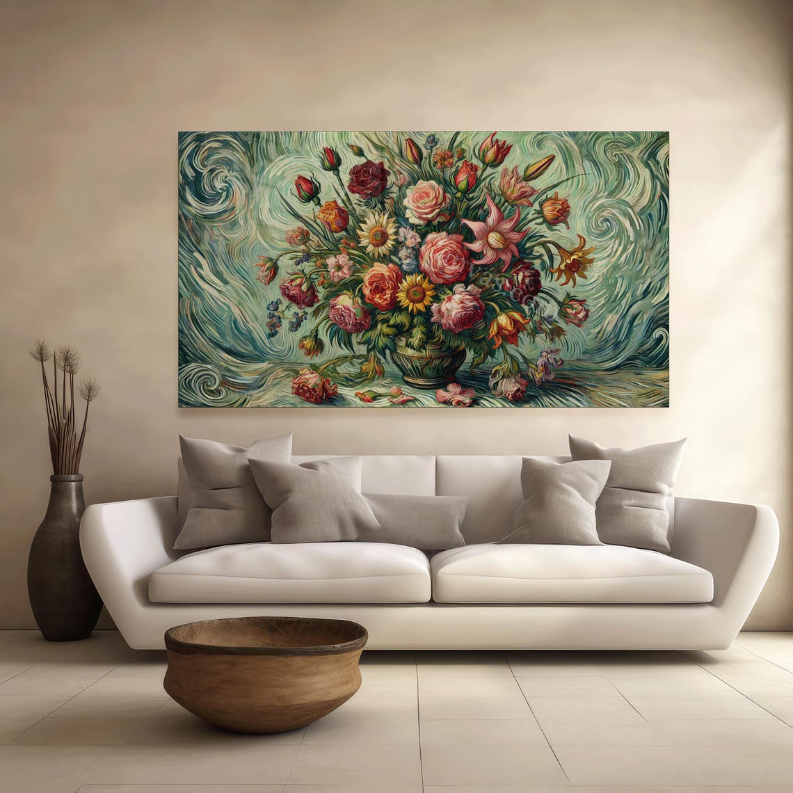 Van Gogh Inspired Floral Wall Art Bold Brushstroke Bouquet Of Roses Tulips Liliescanvas Printmetal Print