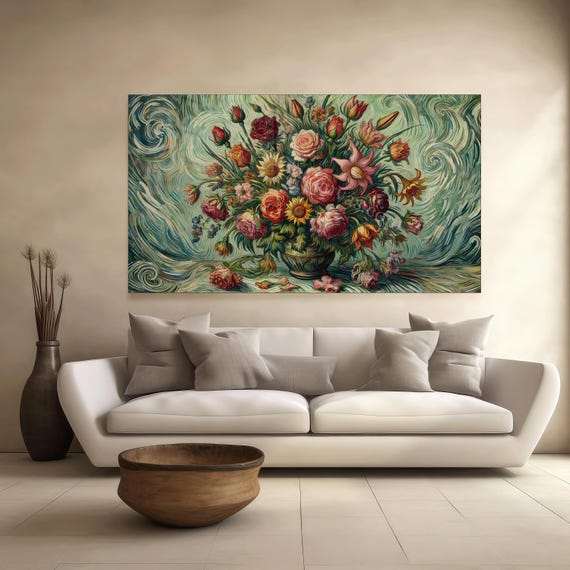 Van Gogh Inspired Floral Wall Art Bold Brushstroke Bouquet Of Roses Tulips Liliescanvas Printmetal Print