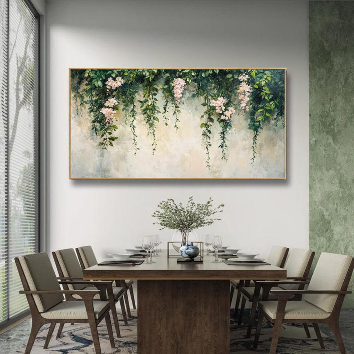 Hanging Green Vines With Pink Flowers Soft Botanical Art Poster - Image 6