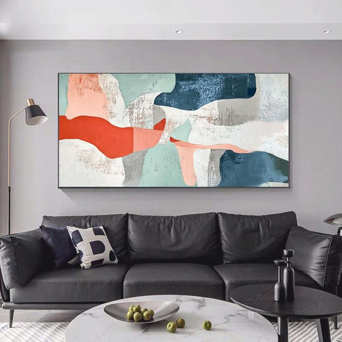 Terracotta Coral and Teal Organic Shapes Modern Abstract Poster - Image 6