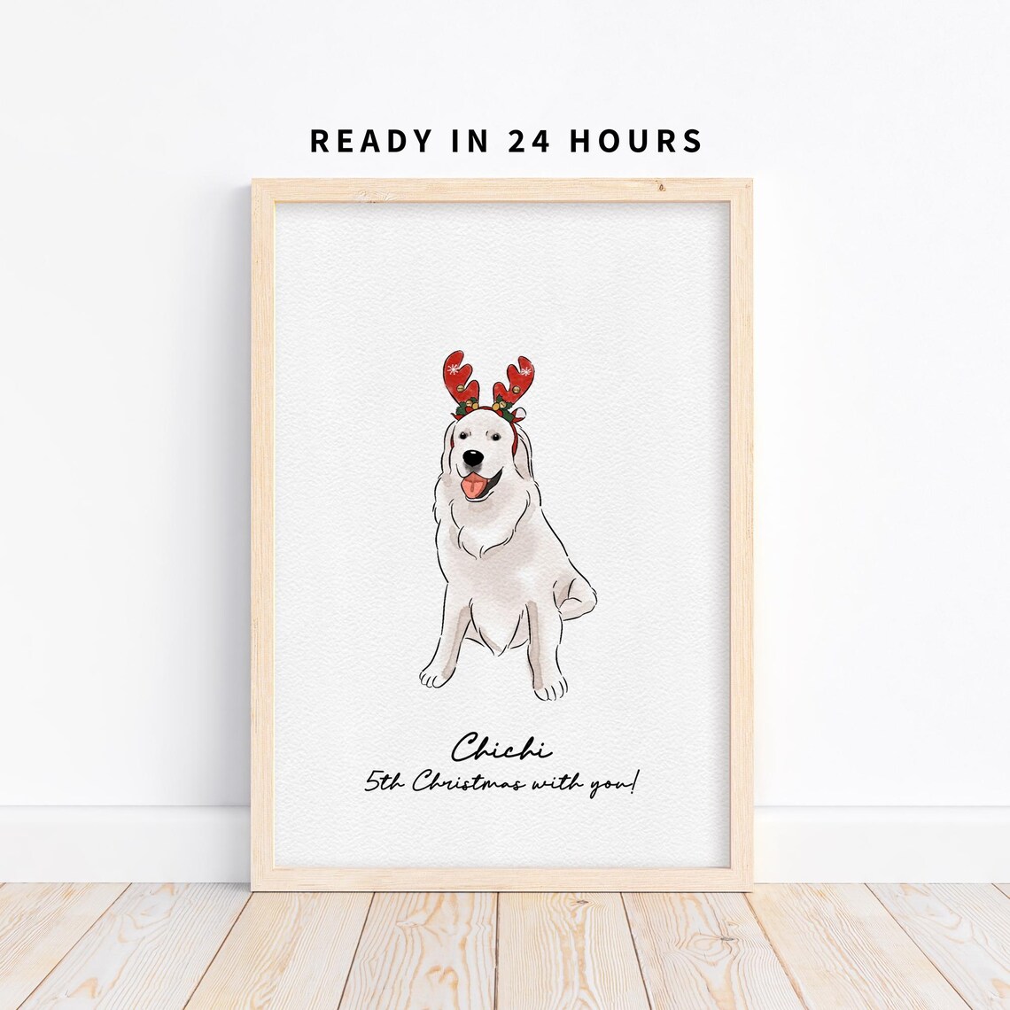 Custom Watercolor Pet Portrait Christmas Art Print
