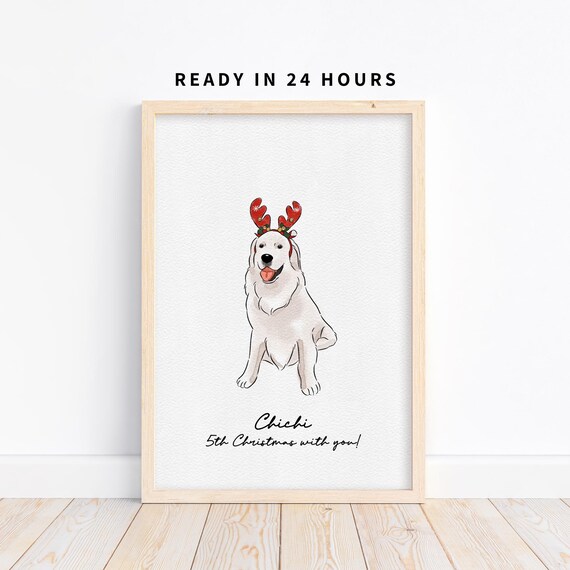 Custom Watercolor Pet Portrait Christmas Art Print