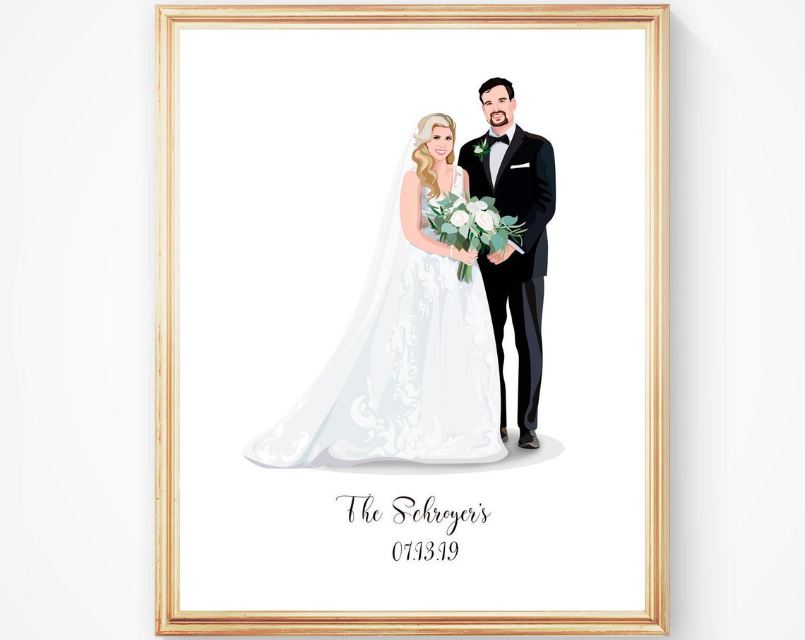 Custom Wedding Couple Portrait July 2019 Date Keepsake Gift Poster