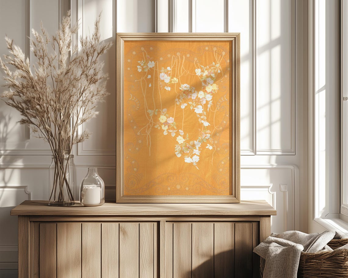 Gold Art Nouveau Floral Panel White Blossoms Klimt Style Poster - Image 4