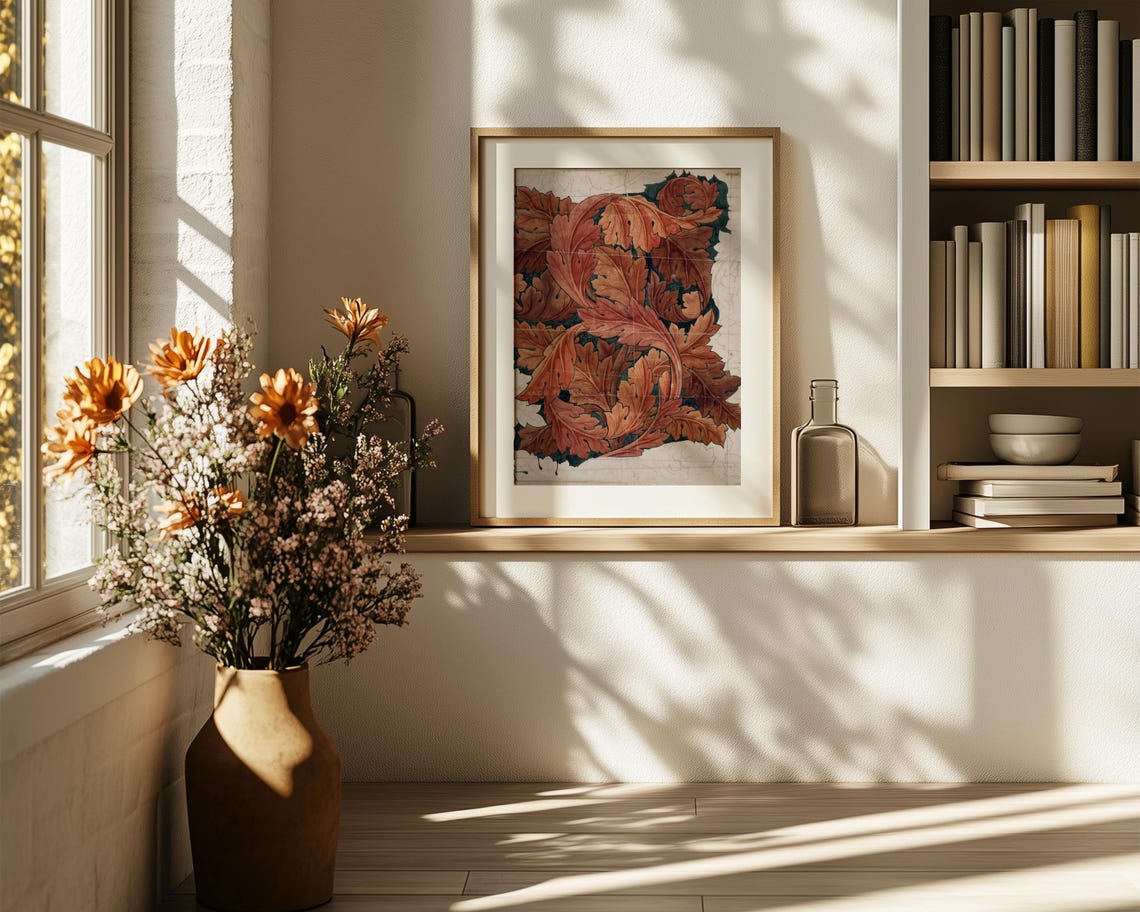 William Morris Style Autumn Leaves Design Study Rust Red Poster - Image 6