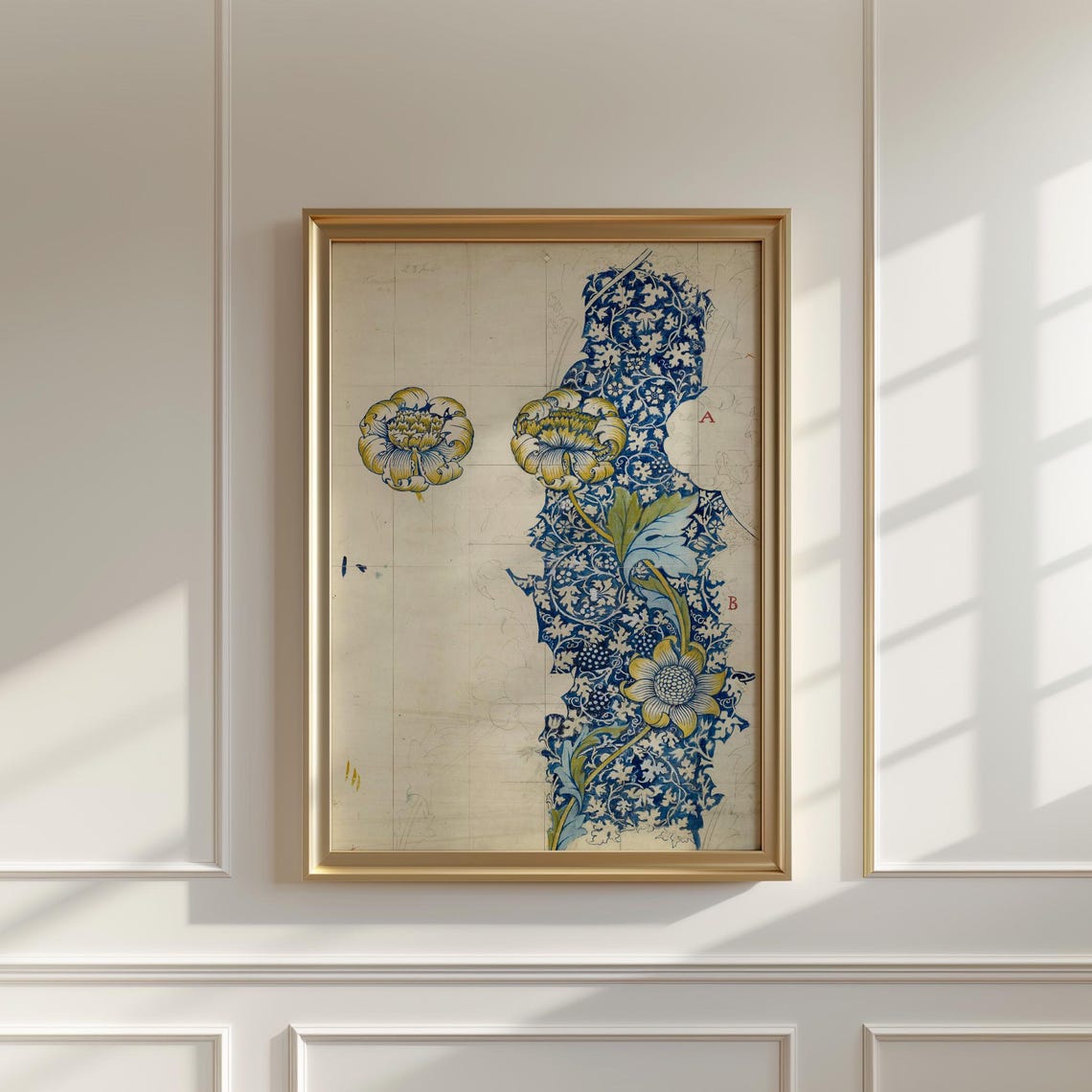 William Morris Style Blue Floral Column Design Study Art Poster - Image 5