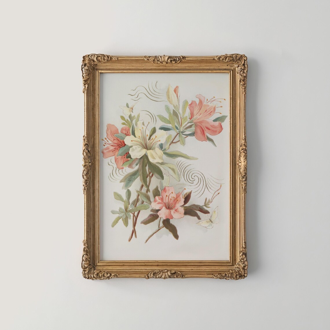 Pastel Azalea Bouquet with Butterfly Japanese Art Nouveau Poster