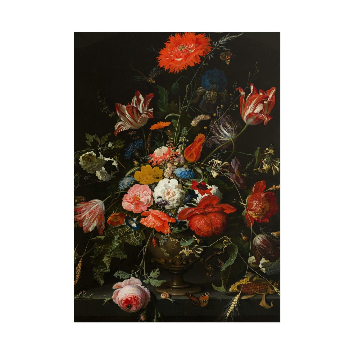 Dutch Baroque Floral Still Life Tulips Poppies Dark Background Poster - Image 3