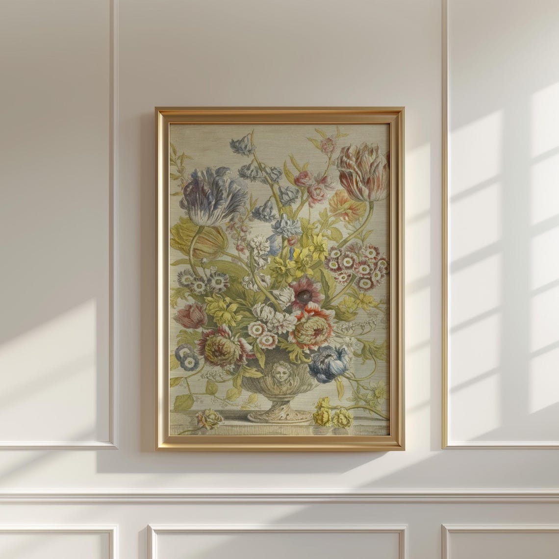 Antique Floral Bouquet Engraving Stone Urn Tulips Iris Poster - Image 5