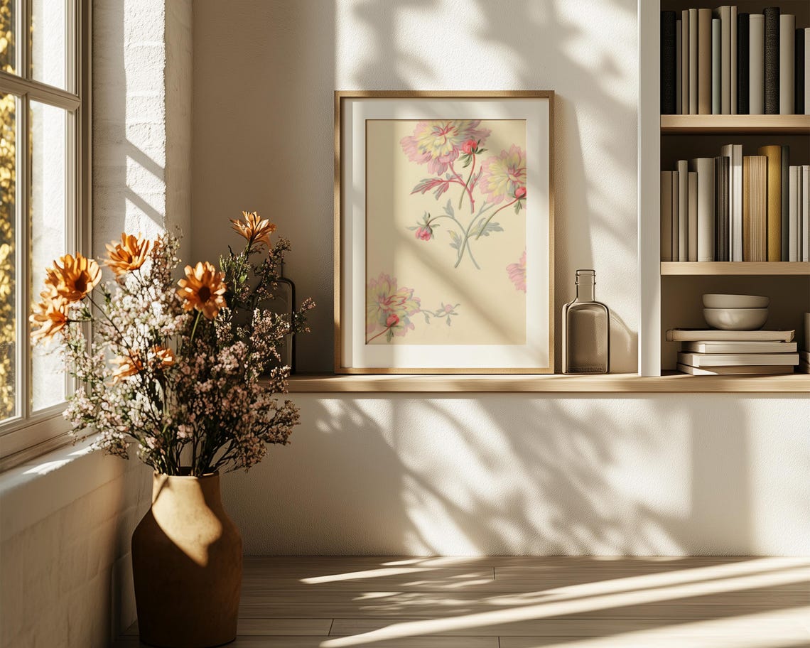 Pink Peony Blossom Wallpaper Style Floral Art in Vintage Decor Poster - Image 6