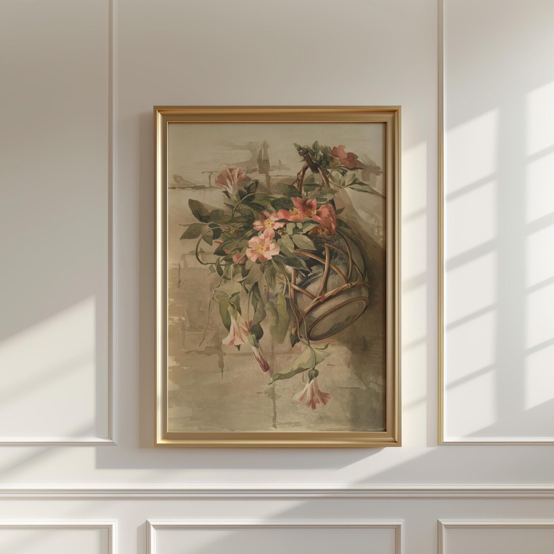 Pink Trumpet Blossoms Spilling from Woven Basket Still Life Poster - Image 5