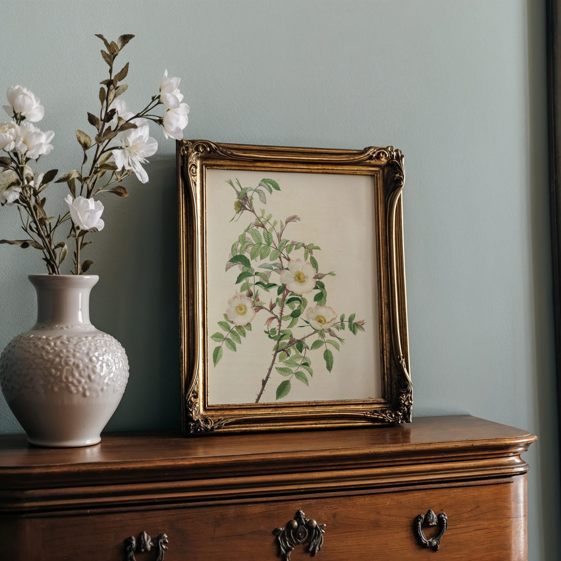 Blush Wild Rose Branch Botanical Study Vintage Floral Poster - Image 2