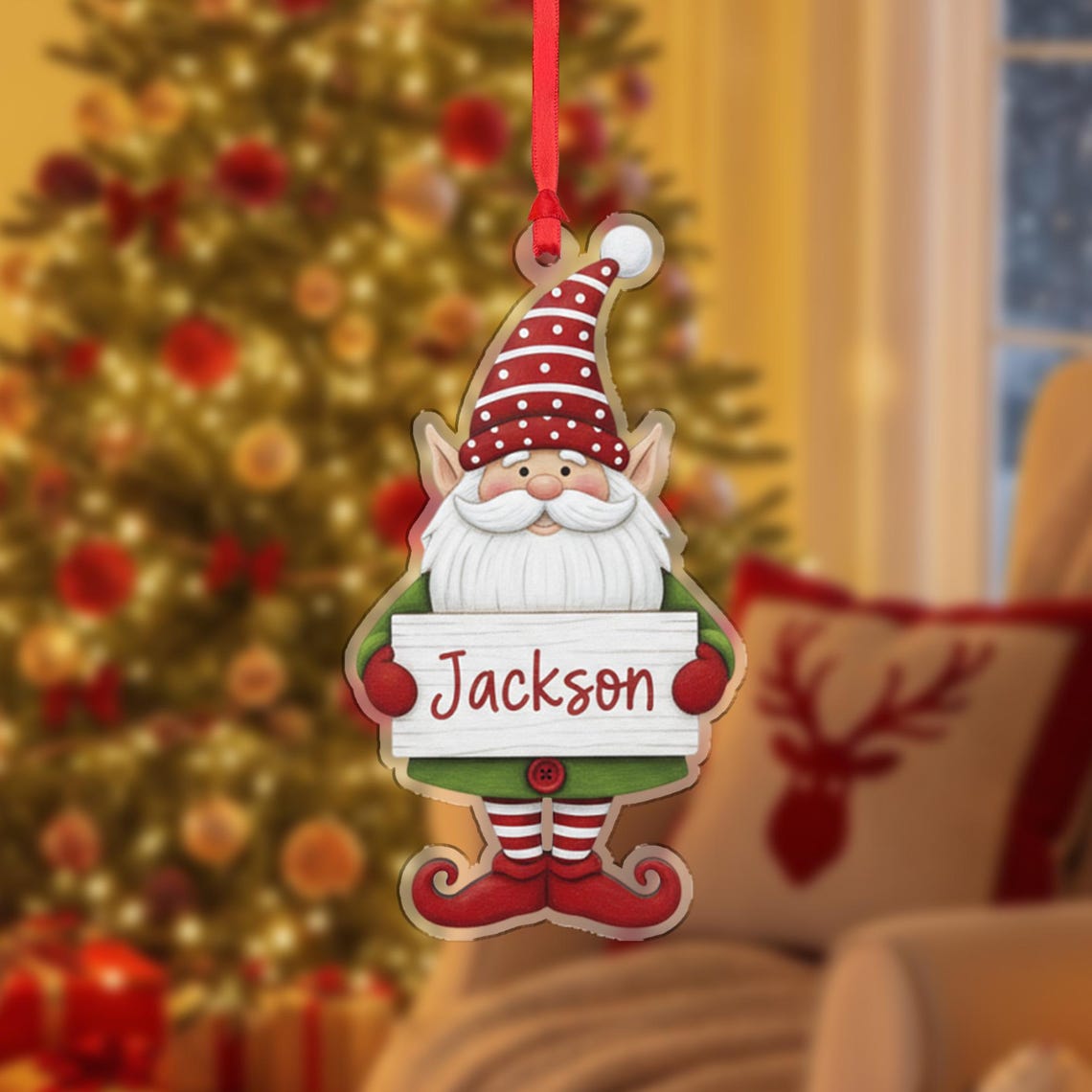 Personalized Gnome Christmas Ornament Custom Name Holiday Poster