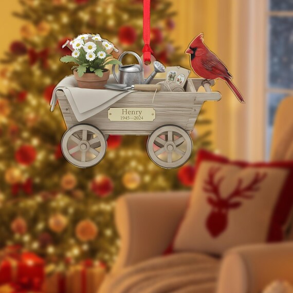 Personalized Garden Wagon Memorial Ornament Gardener Cardinal Keepsake Poster