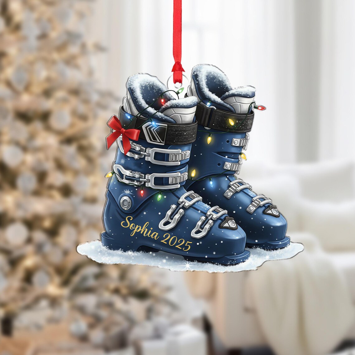 Personalized Ski Boots Christmas Tree Ornament Winter Snow Sports Poster