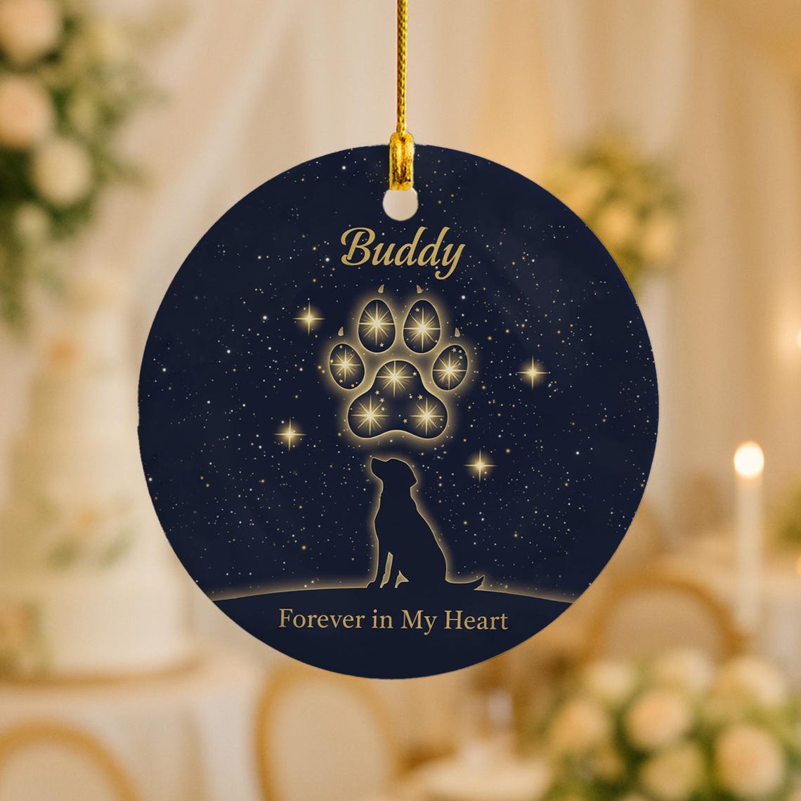 Personalized Pet Memorial Paw Christmas Ornament Starry Night Poster