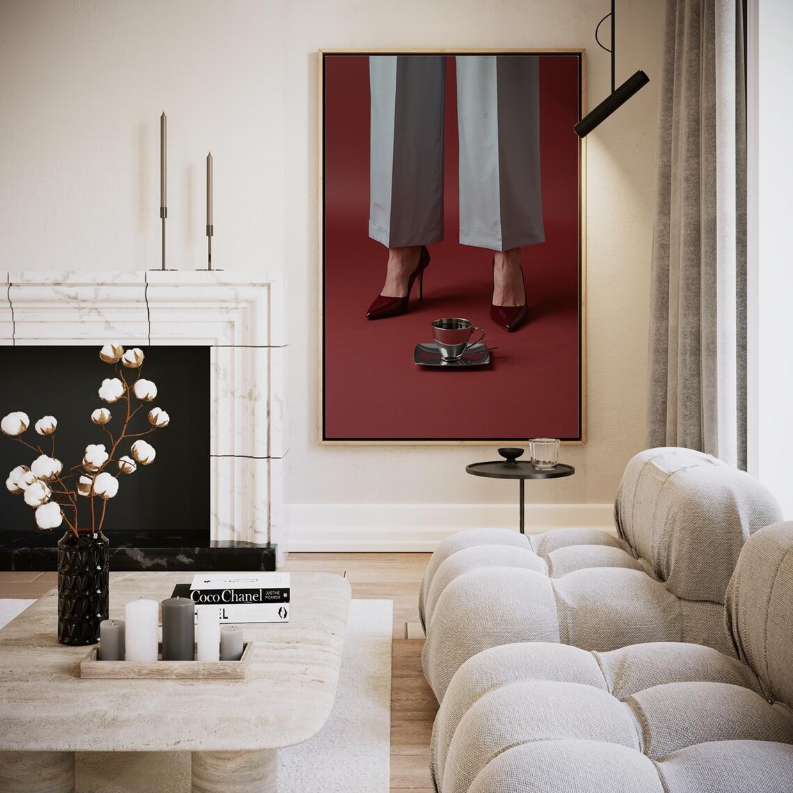 Red Heels And Coffee Cup Elegant Fashion Minimalist Burgundy Poster
