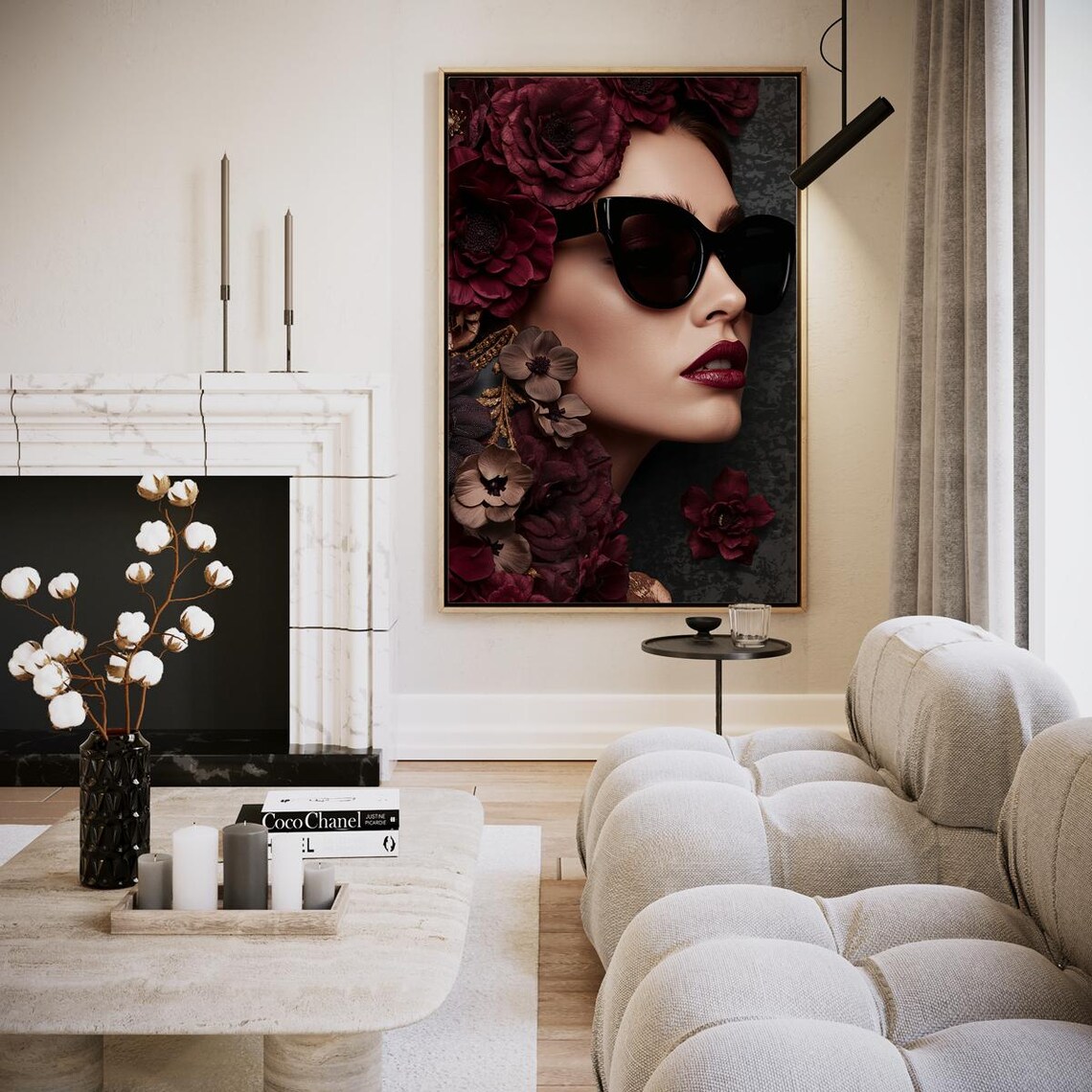 Glamorous Woman Sunglasses Deep Burgundy Roses Beauty Art Poster