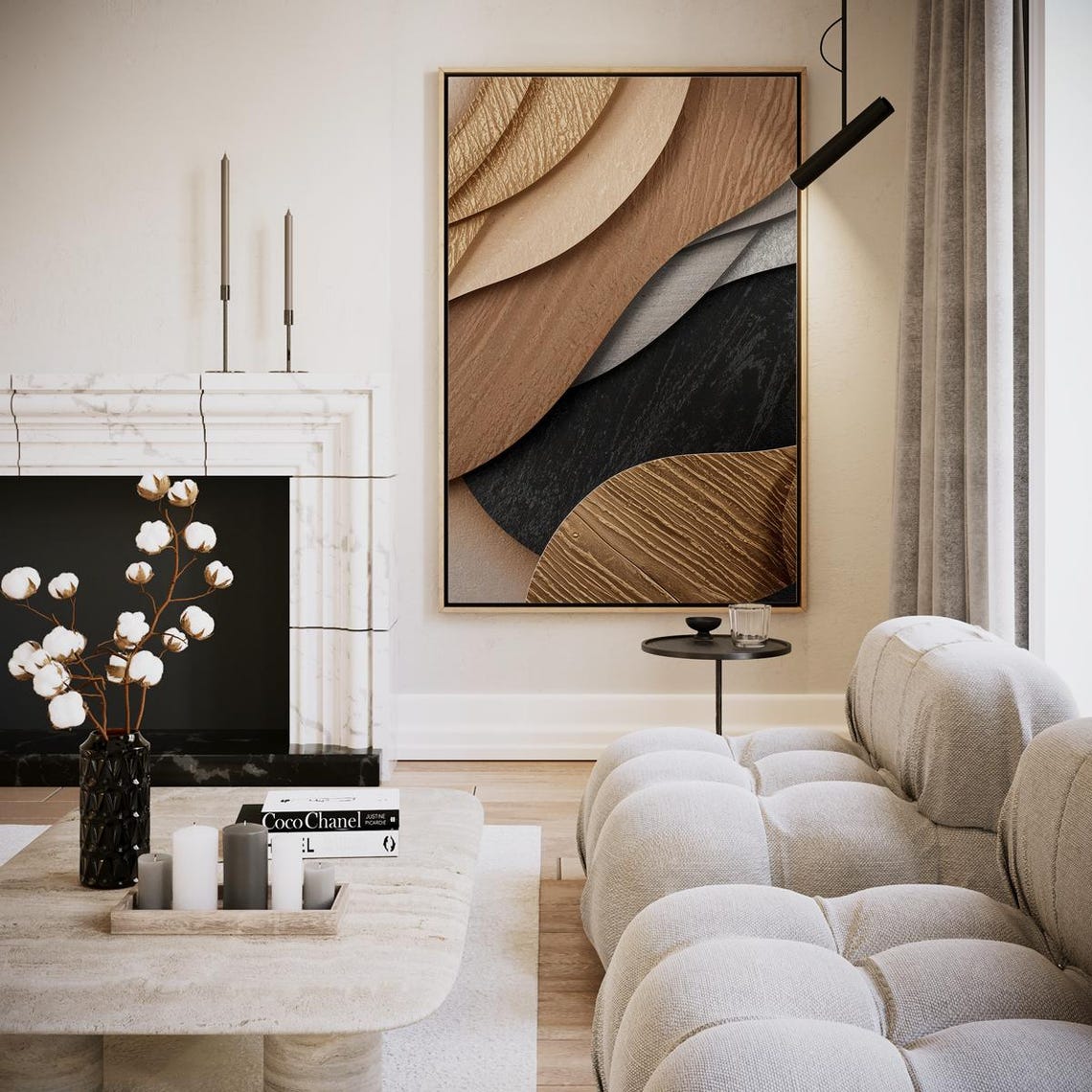 Brown Black Beige Abstract Wave Art Modern Minimalist Poster