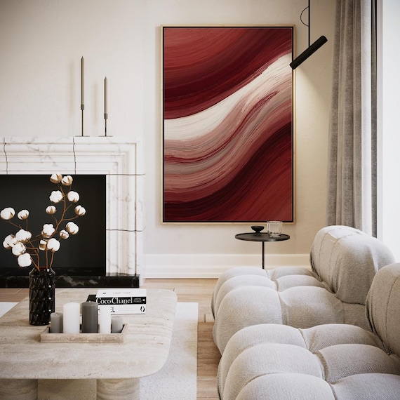 Red Waves Flowing Crimson Abstract Bold Modern Statement Wall Art