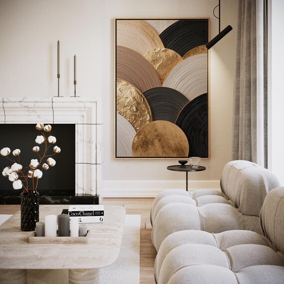 Gold Black Tan Concentric Circles Abstract Luxury Wall Poster