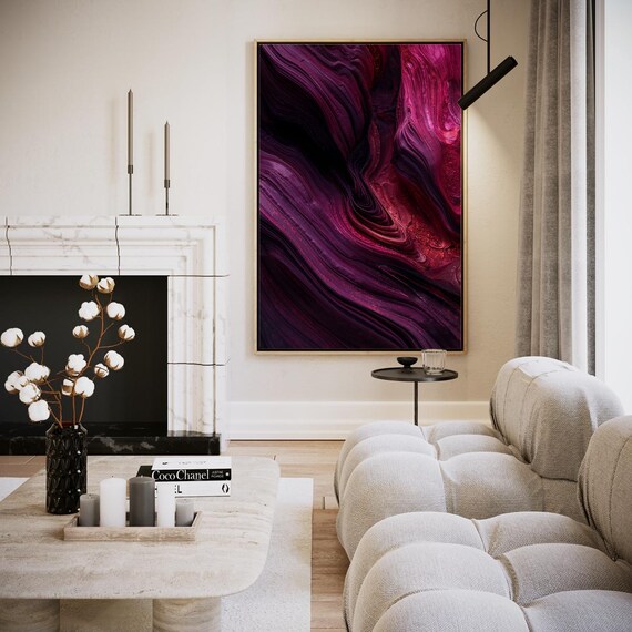 Dramatic Magenta Purple Abstract Marble Swirl Modern Art Poster