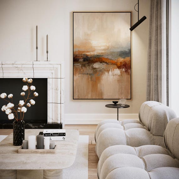 Warm Neutral Abstract Autumn Landscape Beige Earth Tone Painting Poster