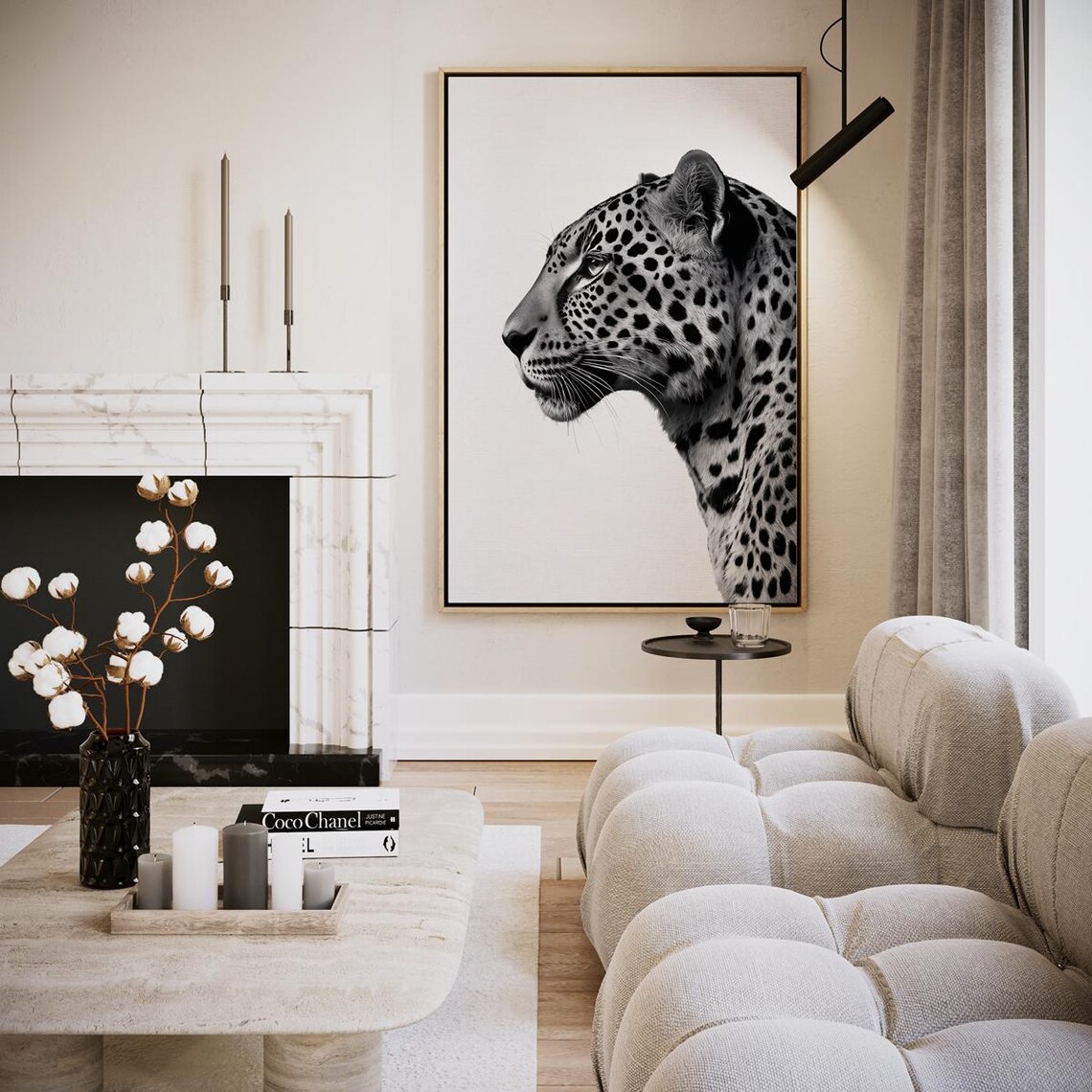 Leopard Black And White Silent Strength Wildlife Portrait Art Poster