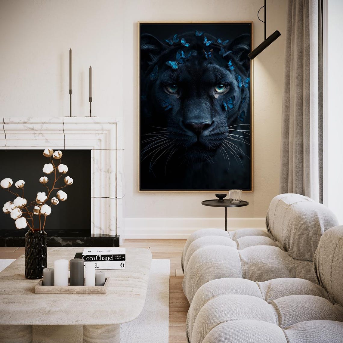 Black Panther Blue Butterflies Silent Beauty Wildlife Art Print
