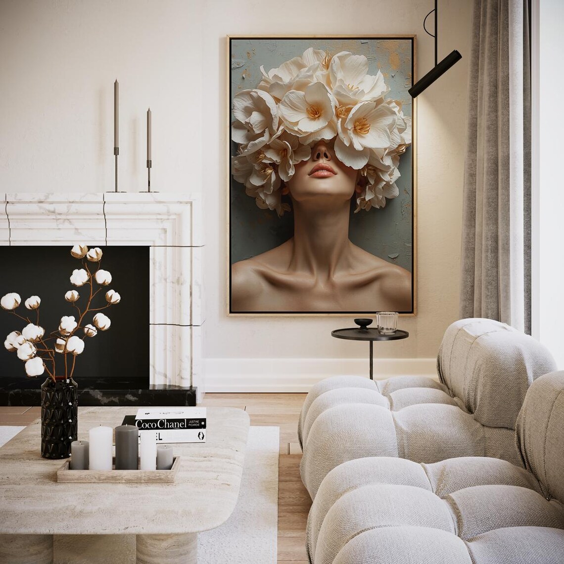 Flower Whisper Woman Face White Blossoms Dreamy Floral Art Poster