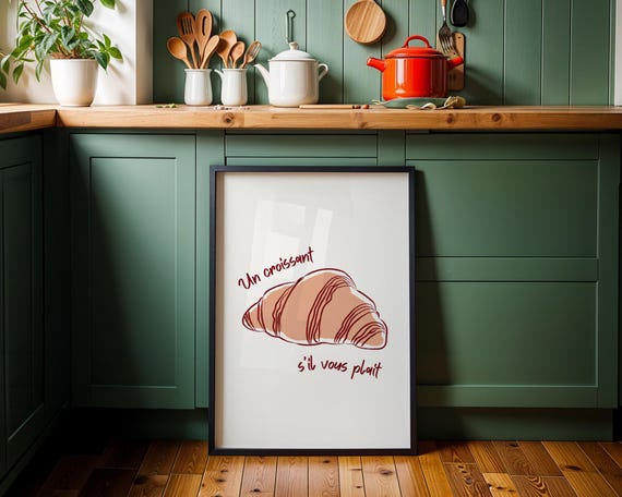 Croissant Print Trendy Wall Art French Bakery Kitchen Decor Coffee Shop Poster