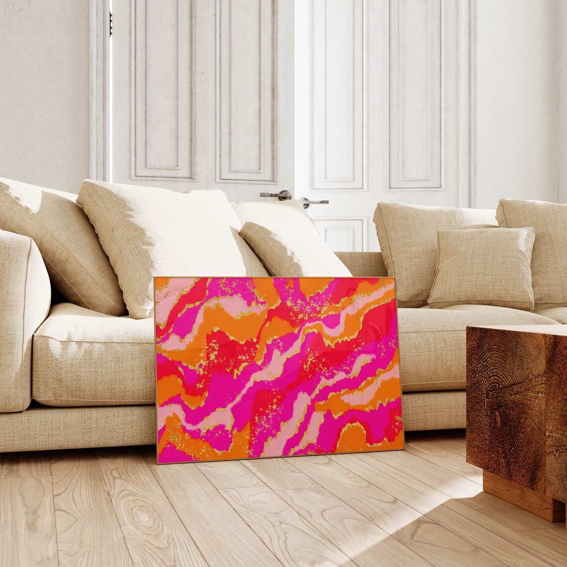 Pink Orange Abstract Painting, Preppy Room Decor Art Print - Image 2