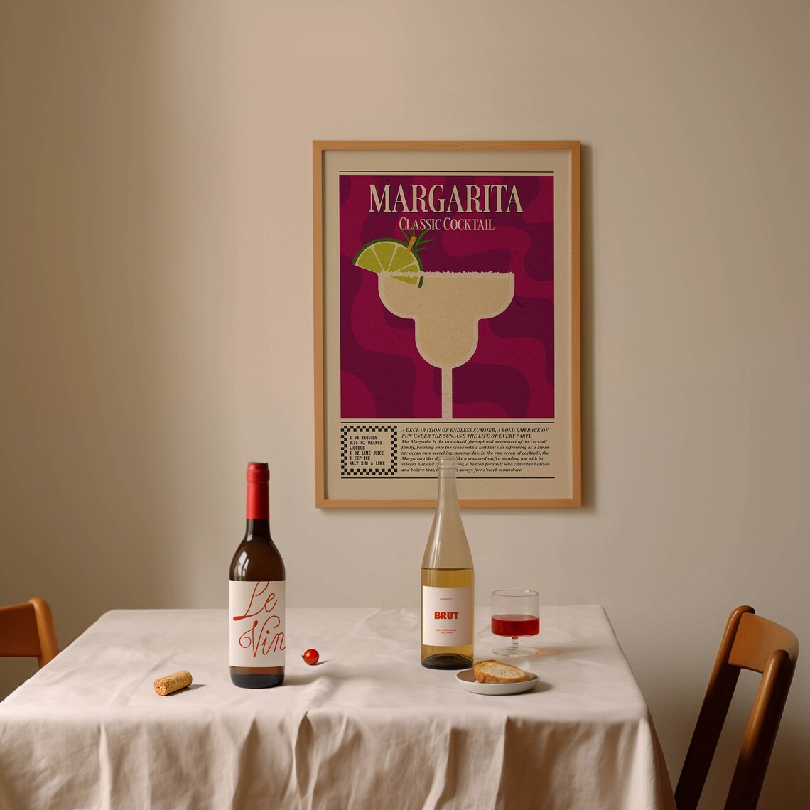 Margarita Classic Cocktail Recipe Bold Magenta Bar Cart Poster - Image 2
