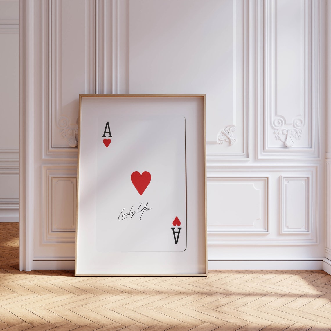 Lucky You Classic Ace of Hearts Red Playing Card Minimalist Wall Art - Image 2