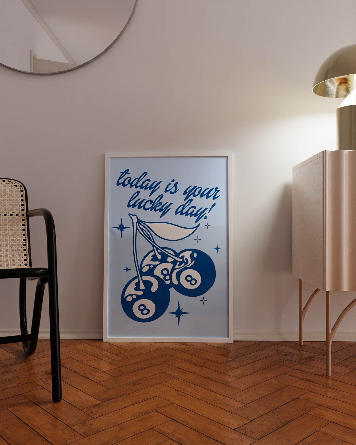 Lucky You Blue Retro Poster, Funky Bar Cart Decor - Image 2