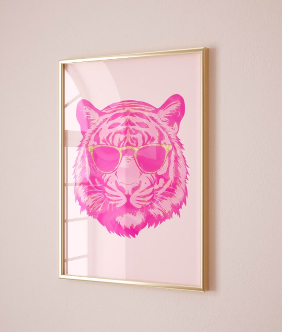 Funky Tiger Print Preppy Room Decor Aesthetic Pink Poster Pink Wall Art Trendy Apartment Decor College Dorm Decor Preppy Print Out Poster