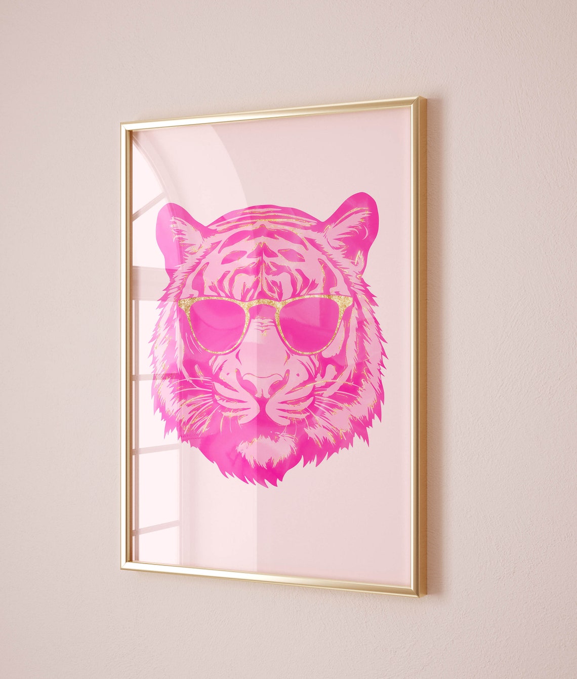 Preppy Hot Pink Tiger Wearing Sunglasses Fun Animal Wall Art