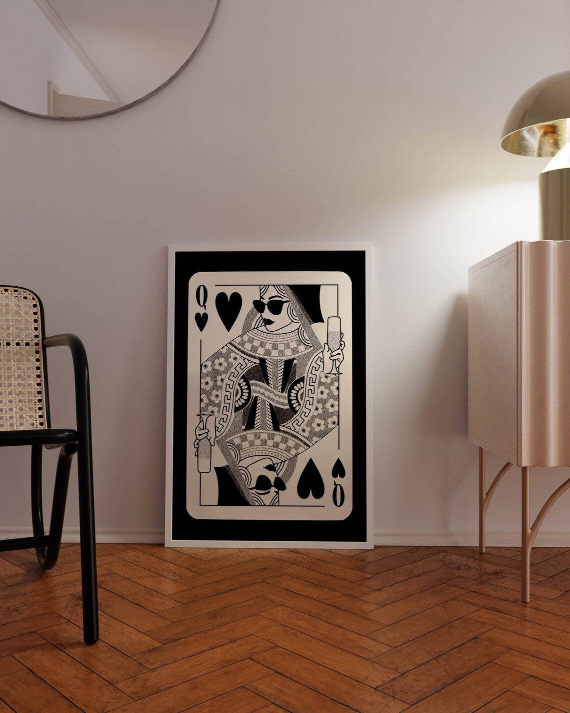 Queen Of Hearts Bar Cart Art Print, 70s Style - Image 3