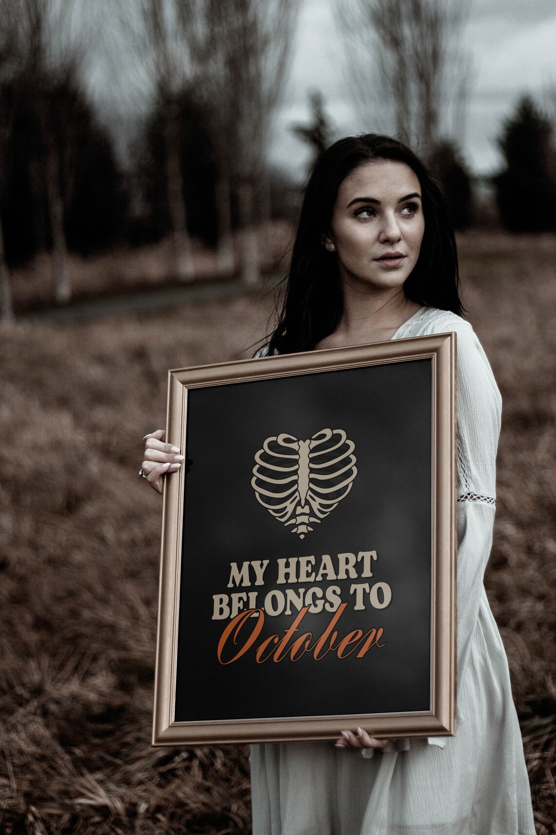 My Heart Belongs to October Spooky Ribcage Retro Halloween Poster - Image 2