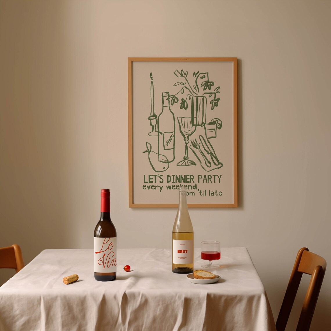 Sage Green Dinner Party Quote Illustration Funny Kitchen Poster - Image 2