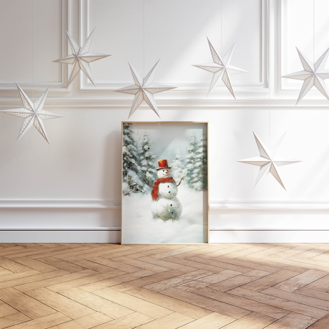Snowman Funny Christmas Painting Landscape Print Farmhouse Christmas Holiday Decor Forest Wall Art Kitschy Christmas Oil Painting Print - Image 2