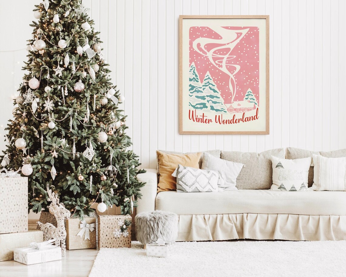 Winter Wonderland Pink Christmas Retro Holiday Poster - Image 2