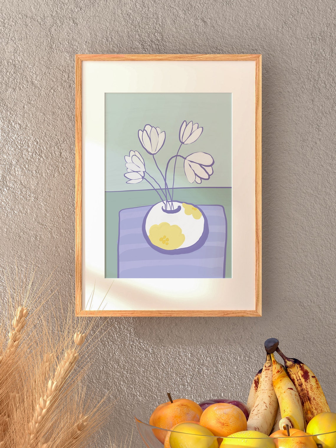 White Blossom Branch Purple Patterned Vase Still Life Poster - Image 5
