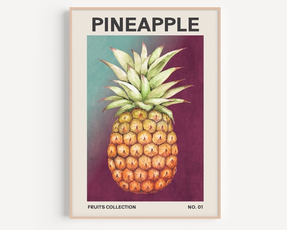 Pineapple Wall Art Pineapple Print Poster Fruit Print Kitchen Print Scandinavian Print Tropical Bar Art Retro Food Print