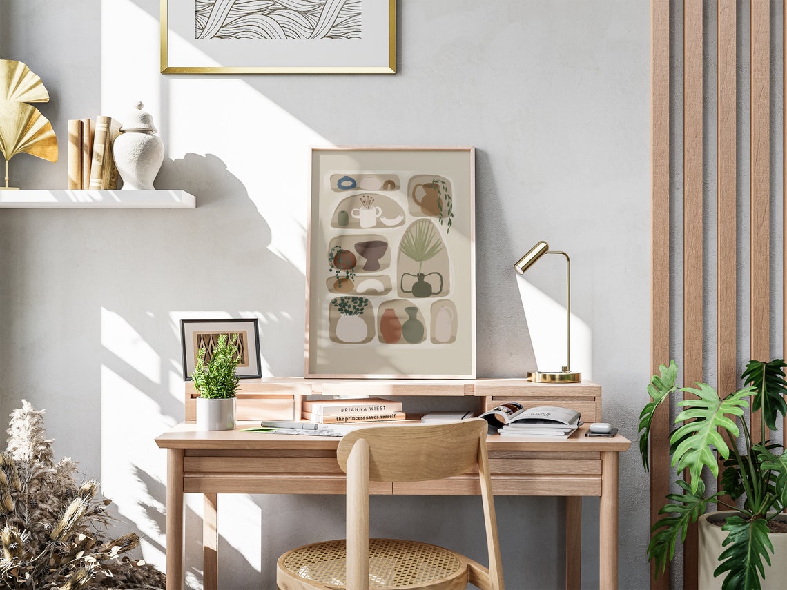 Terracotta Vases and Plants Earth Tone Shelf Still Life Poster - Image 2