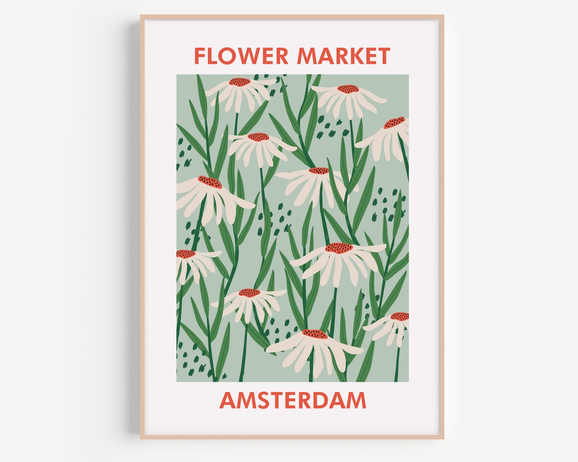 Amsterdam Flower Market Poster Flower Market Print Wall Art Matisse Flower Retro Wall Art Flower Shop Sign Flower Retro
