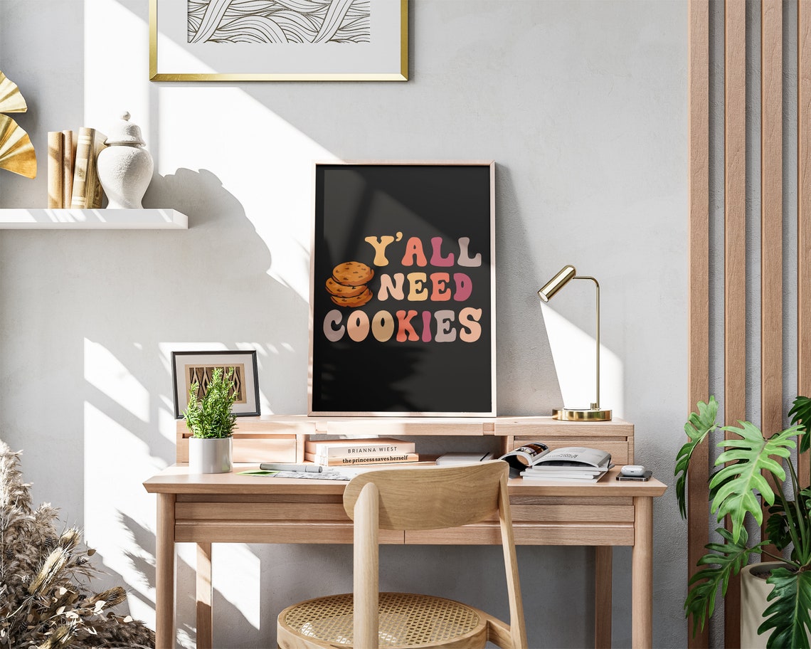 Yall Need Cookies Retro Bubble Letters Black Funny Kitchen Poster - Image 3