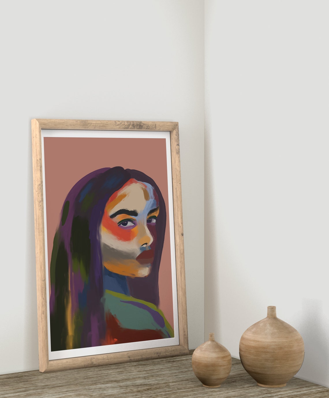 Colorful Expressionist Woman Portrait Long Dark Hair Pink Poster - Image 3